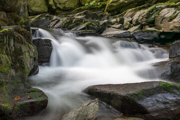 Long exposure of a waterfall on the East Lyn River at Watersmeet in Exmoor National Park