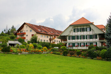 Fototapeta na wymiar Houses in suburb at Summer in Bern, Switzerland.