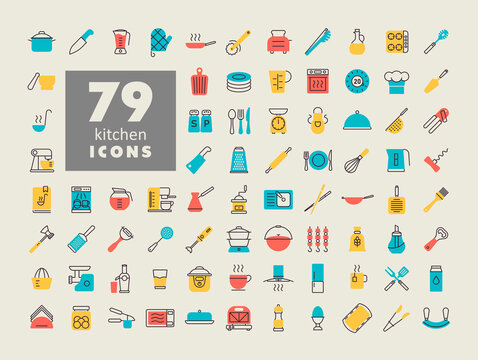 Cooking and kitchen vector icons set