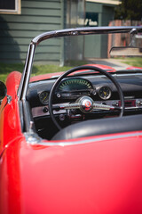 Red Classic Car Dashboard Closeup