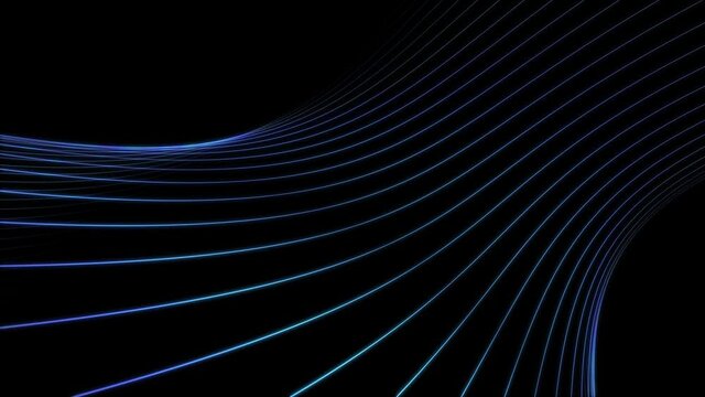 3D rotating blue lines pattern on black background seamless loop animation.