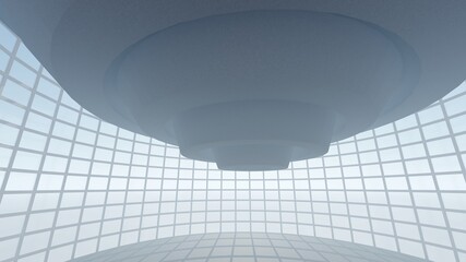 futuristic interior with round stepped ceiling 3d rendering