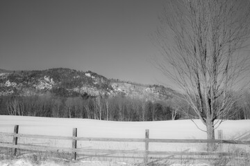 A winter countryside landscape in the province of Quebec, Canada