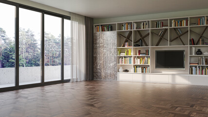 Fototapeta premium Illustration 3D rendering large luxury modern bright interiors Living room mockup computer digitally generated image