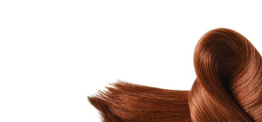 Brown red hair natural , isolated on white background , beauty