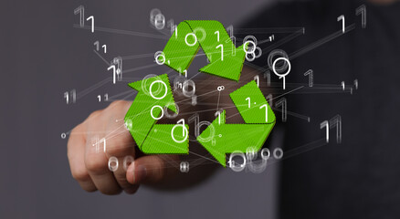 3d rendering of green recycle icon