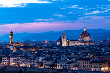 Fototapeta na wymiar Twilight at the cityscape and the Cathedral Santa Maria del Fiore - Duomo Florence in Florence, Italy