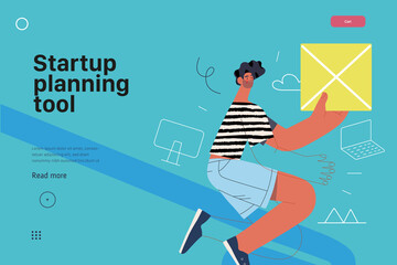 Startup illustration, website landing template. Concept of building new business