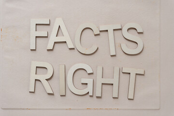 "facts, right" in wood type isolated on paper