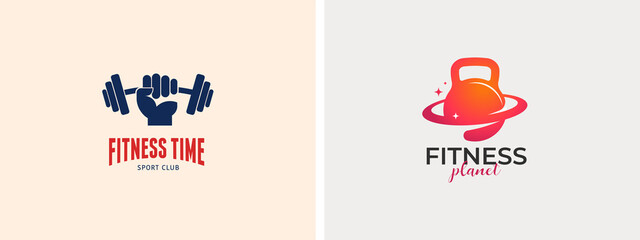 Fitness, Gym, workout and personal trainer logo. Trendy modern style symbol and icon