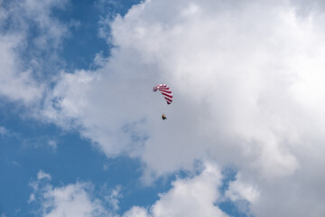 Mittagsscharte with a paraglider, Santa Cristina Val Gardena, Dolomites, South Tyrol, Italy