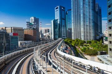 Railroad along the skyscrapers in Tokyo