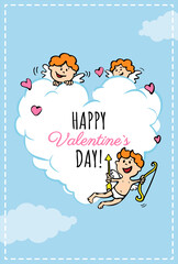 Happy valentine-s day greeting card with Amur and Cupid for love and space for text Happy Valentines day