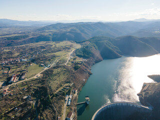 Aerial view of dam of Kardzhali Reservoir, Bulgaria