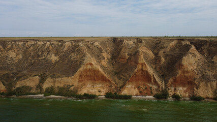Top view of clay mountains, rocks and hills near the Dnieper estuary. Stanislav, Grand Canyon of Kherson region, Ukraine. 