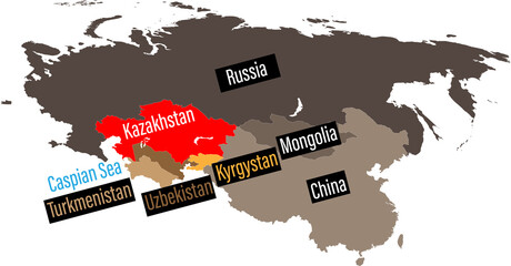 Kazakhstan political map  - potential war and conflict in 2022