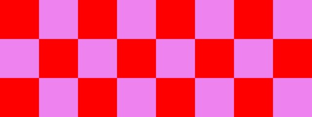 Checkerboard banner. Violet and Red colors of checkerboard. Big squares, big cells. Chessboard, checkerboard texture. Squares pattern. Background.