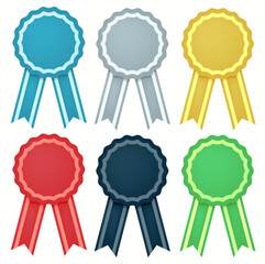 Badge with ribbons. Winning award, prize, certified medal or badge. Vector