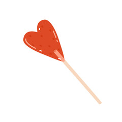 Red heart shaped lollipop. Vector flat illustration