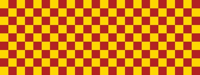 Checkerboard banner. Firebrick and Gold colors of checkerboard. Small squares, small cells. Chessboard, checkerboard texture. Squares pattern. Background.