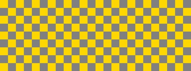 Checkerboard banner. Grey and Gold colors of checkerboard. Small squares, small cells. Chessboard, checkerboard texture. Squares pattern. Background.