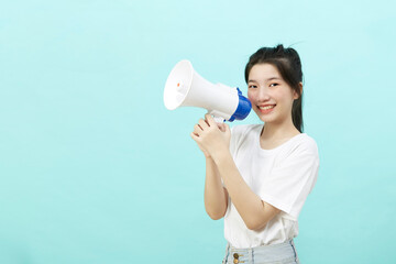 Portrait beautiful young woman smile with megaphone