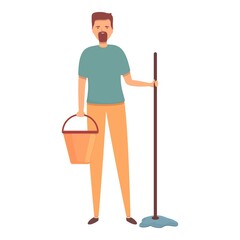 Cleaning floor mop icon cartoon vector. Household person. Cleaner company
