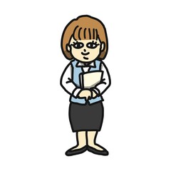 制服を着た女性会社員のイラストです。書類を持っています。