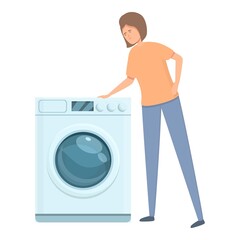 Turn on washing machine icon cartoon vector. Company person. House service