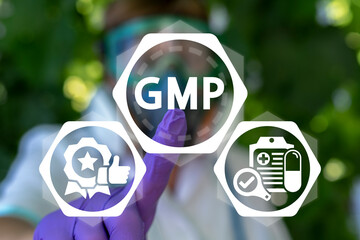 GMP Good Manufacturing Practice Medicine Pharmacy Сoncept. Quality Control Standards Medicines,...