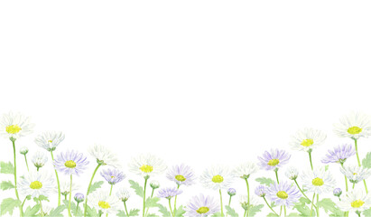 水彩で描いた小菊の下フレーム　花畑 - obrazy, fototapety, plakaty