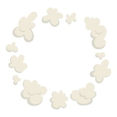 Cartoon dust cloud. Comic cloud shape, spray air smoke, fog road, explosion bomb, car gas, puff magic effect, steam wind silhouette, spooky fume smog, neat gam explode bubbles. Vector illustration