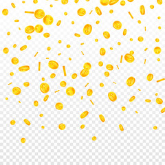 Chinese yuan coins falling. Excellent scattered CNY coins. China money. Lively jackpot, wealth or success concept. Vector illustration.