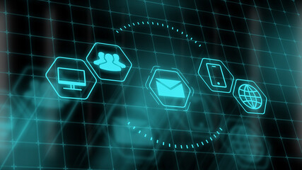 Futuristic neon hologram email and envelope icon. Tool for communication and global business.