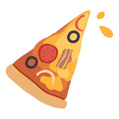 Pizza slice falling down with different things. Pizza slice fly, isolated Pizza slice fall, vector concept