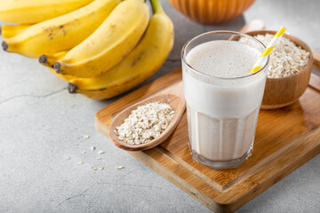 Banana smoothie with milk, banana and oatmeal.