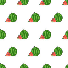 Watermelon Slice Seamless Pattern On A White Background. Watermelon Theme Vector Illustration