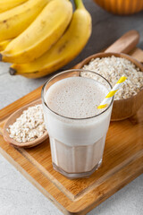 Banana smoothie with milk, banana and oatmeal.