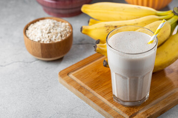 Banana smoothie with milk, banana and oatmeal.
