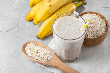 Banana smoothie with milk, banana and oatmeal.