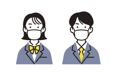 マスクをつけた高校生の男女