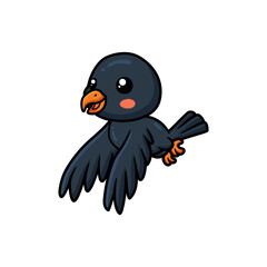 Cute little crow cartoon flying