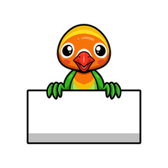 Cute little parrot cartoon with blank sign