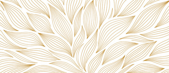 Luxury floral pattern with hand drawn leaves. Elegant astract background in minimalistic linear style. - obrazy, fototapety, plakaty