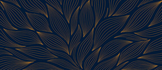 Luxury floral pattern with hand drawn leaves. Elegant astract background in minimalistic linear style. - 480071961