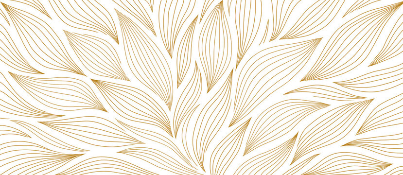 Luxury floral pattern with hand drawn leaves. Elegant astract background in minimalistic linear style.