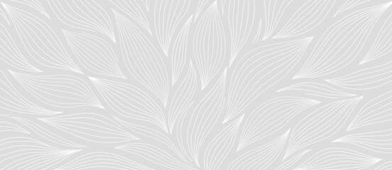 Luxury floral pattern with hand drawn leaves. Elegant astract background in minimalistic linear style. - obrazy, fototapety, plakaty