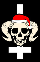 anti christmas skull wearing a red hat