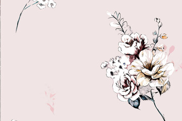 Abstract elegant rose peony flower bouquet illustration