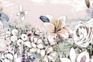 Fototapety  Abstract elegant rose peony flower bouquet illustration